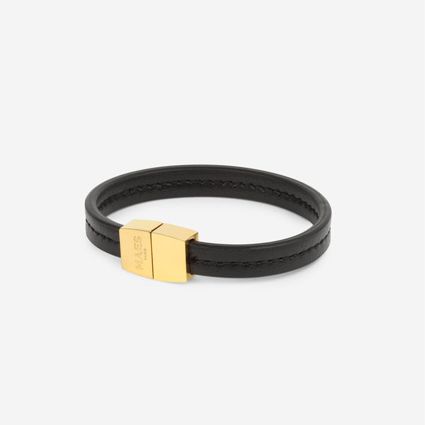 Bracelet MAES Paris B240 en mycelium noir et fermoir doré [color:noir,black][finish:or,gold]