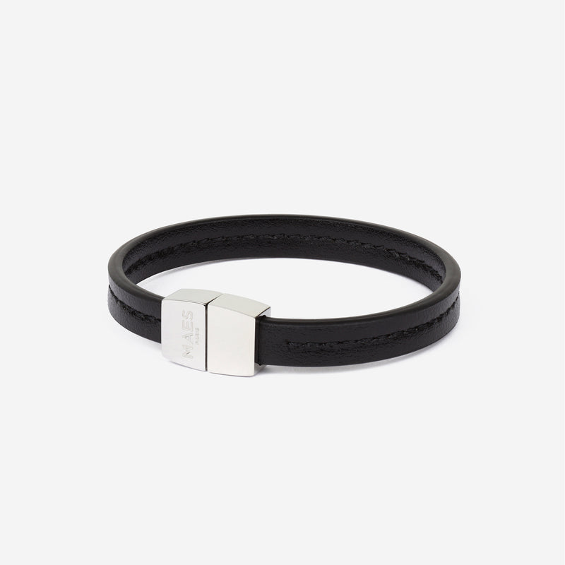 Bracelet MAES Paris B240 en mycelium noir et fermoirargenté [color:noir,black][finish:inox poli,silver]