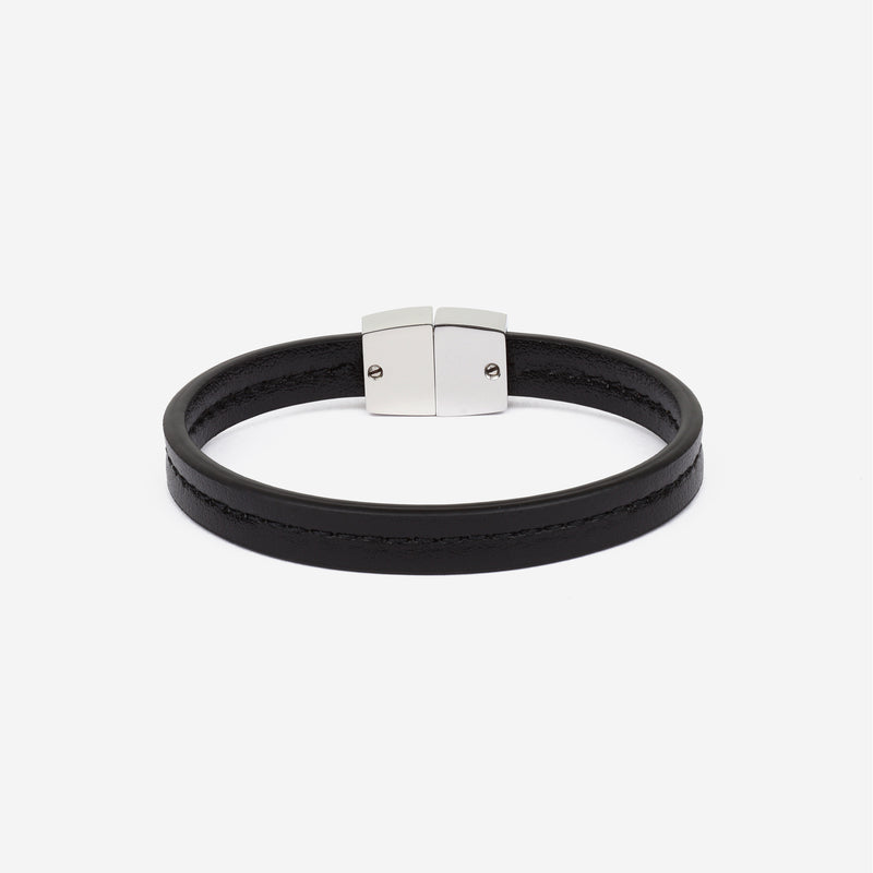 Bracelet MAES Paris B240 en mycelium noir et fermoirargenté [color:noir,black][finish:inox poli,silver]