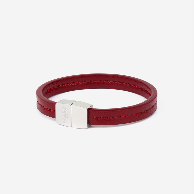 Bracelet MAES Paris B240 en mycelium rouge carmin et fermoir argenté [color:rouge carmin,carmine red][finish:inox poli,silver]