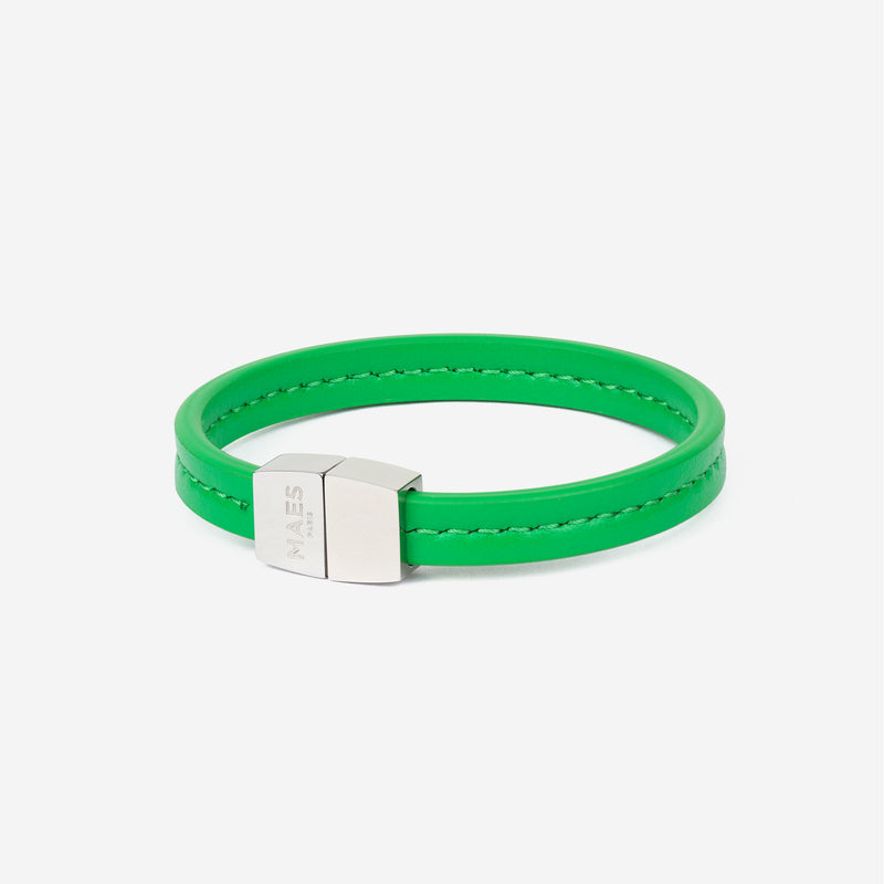 Bracelet MAES Paris B240 en mycelium vert jade et fermoir argenté [color:vert jade,jade green][finish:inox poli,silver]