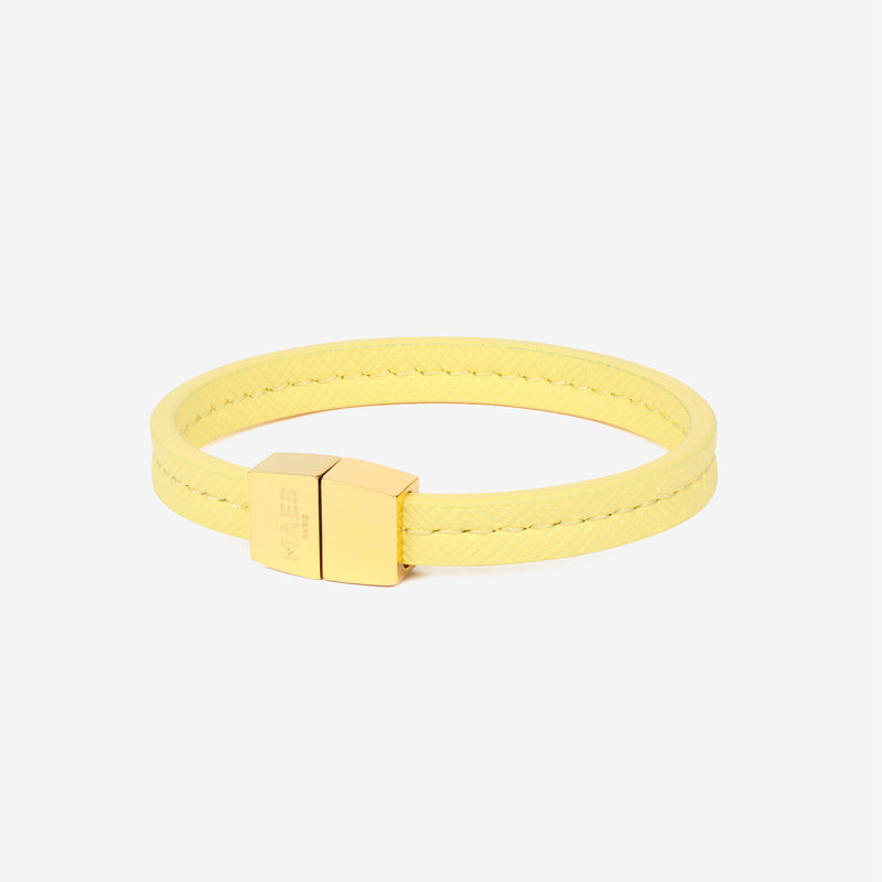 Bracelet MAES Paris B240 en mycelium jaune saffiano et fermoir doré [color:jaune saffiano,saffiano yellow][finish:or,gold]