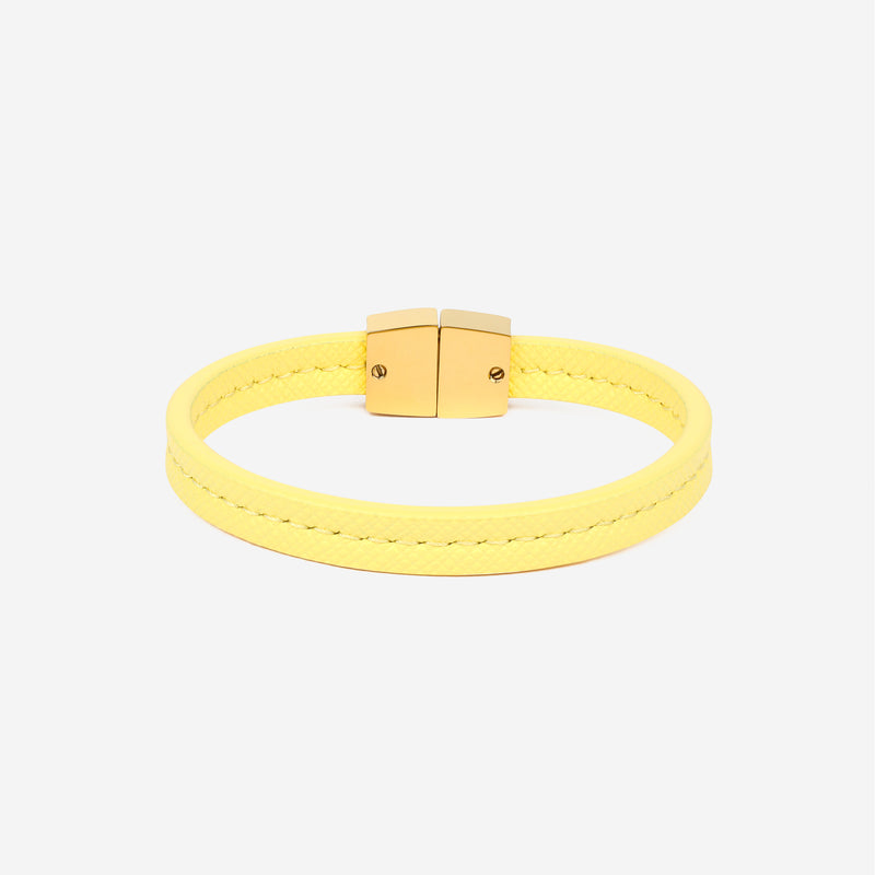 Bracelet MAES Paris B240 en mycelium jaune saffiano et fermoir doré [color:jaune saffiano,saffiano yellow][finish:or,gold]