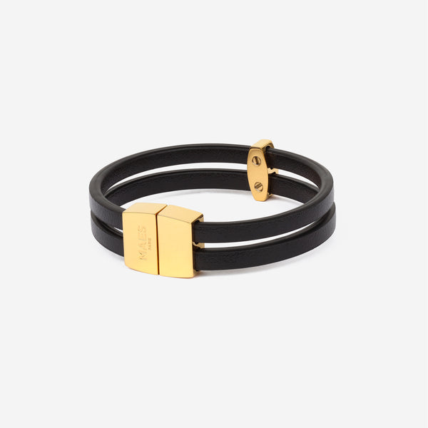 Bracelet MAES Paris B242 en mycelium noir et fermoir argenté, vue de face [color:noir,black][finish:doré,gold]