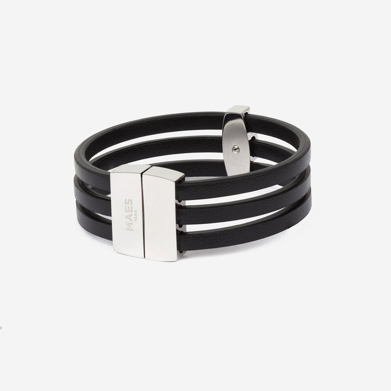 Bracelet MAES Paris B243 en mycelium noir et fermoir argenté, vue de dos [color:noir,black][finish:argenté,silver]