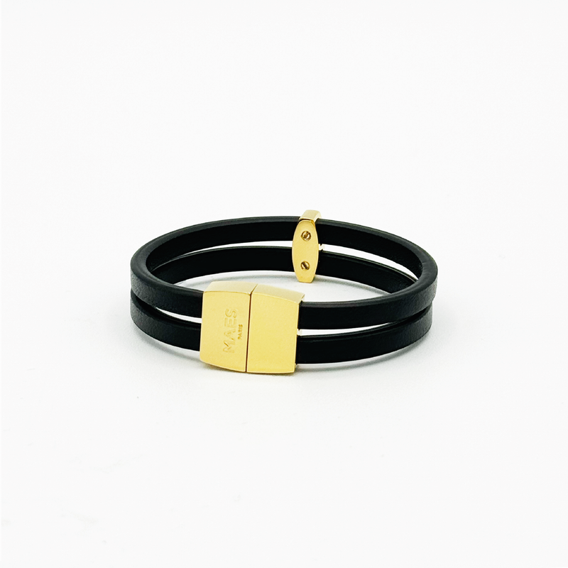 Bracelet MAES Paris B24 en mycelium kaki - vue de dos [color:noir,black][finish:doré,gold]