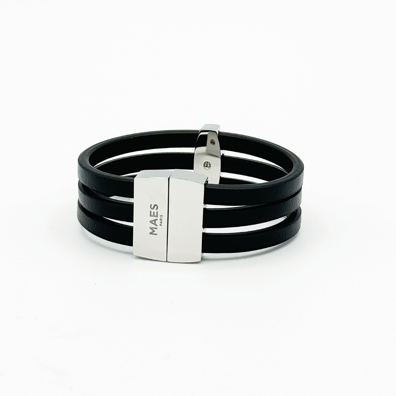 Bracelet MAES Paris B243 en mycelium kaki - vue de dos [color:noir,black][finish:argenté,silver]