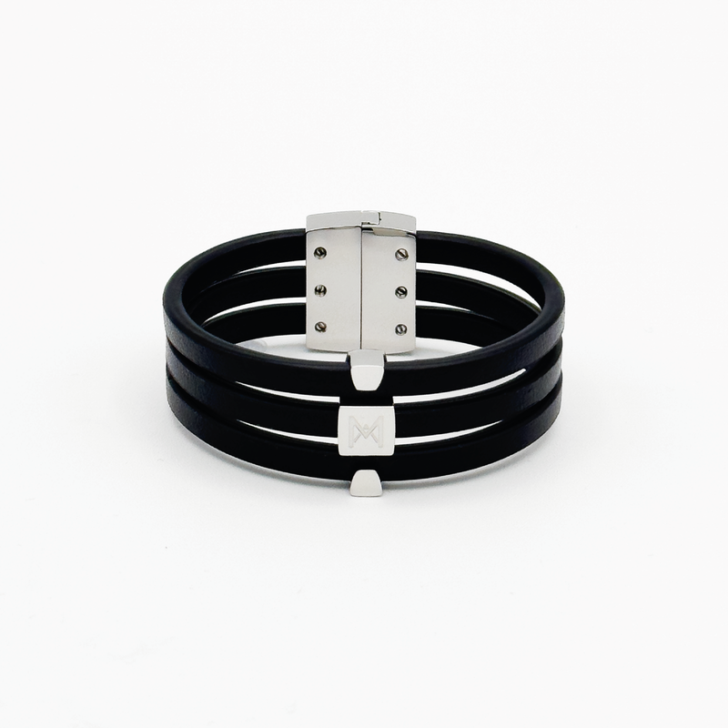 Bracelet MAES Paris B243 en mycelium kaki - vue de face [color:noir,black][finish:argenté,silver]