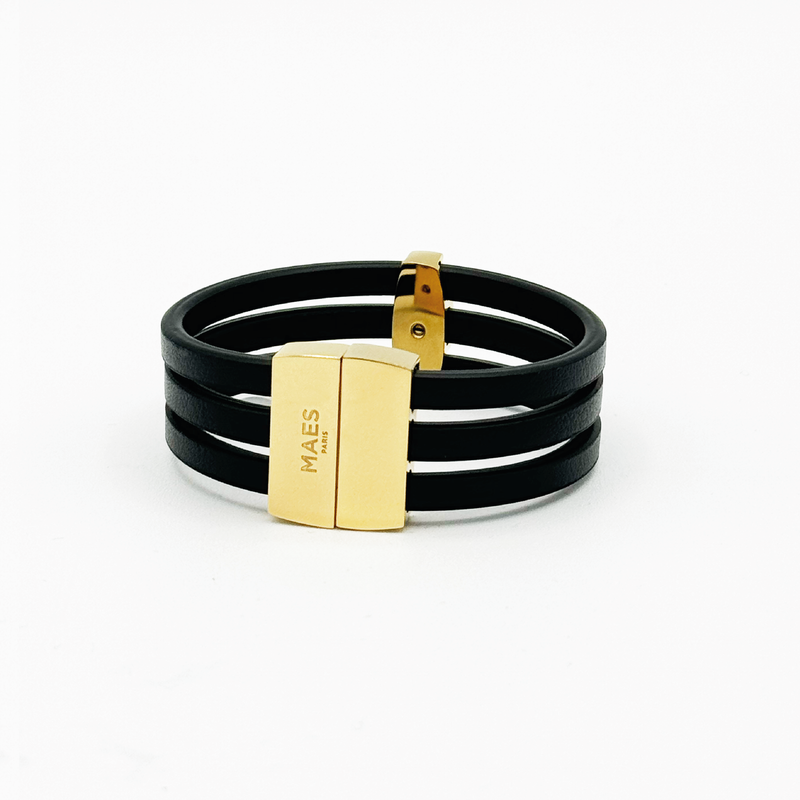 Bracelet MAES Paris B243 en mycelium kaki - vue de dos [color:noir,black][finish:doré,gold]