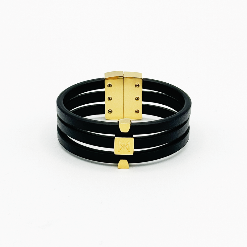 Bracelet MAES Paris B243 en mycelium kaki - vue de face [color:noir,black][finish:doré,gold]